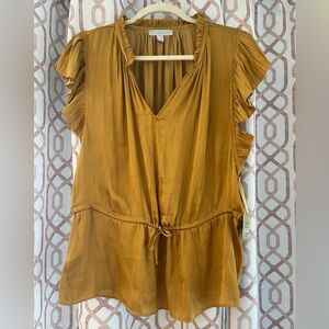 Yellow Blouse with Tie Front and Ruffled Sleeves